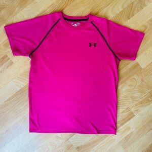 Under Armour Shirt Mens Small Pink Performance Stretch Short Slv HeatGear Loose